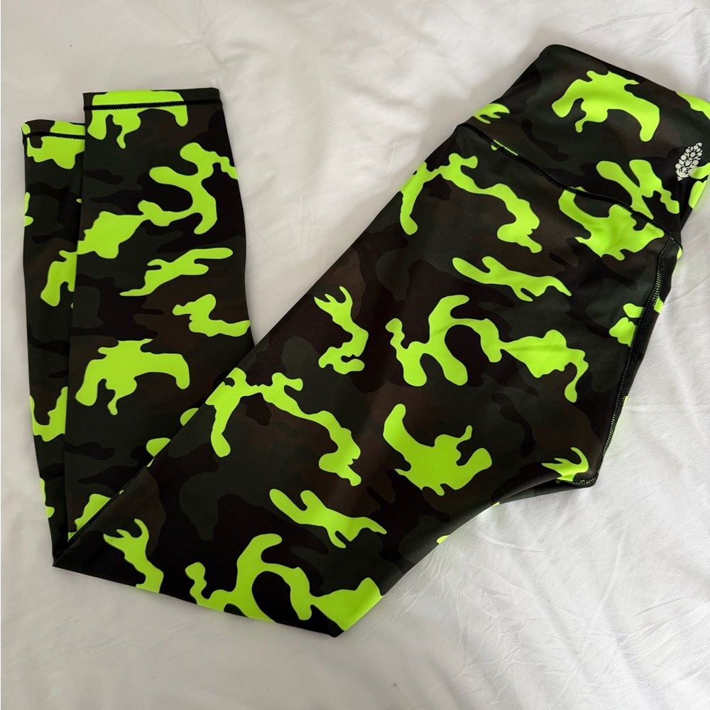 FP Movement by Free People Neon Green Camouflage Leggings- never worn